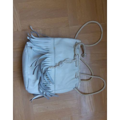 Ancien sac tout en cuir avec décoration à franges
