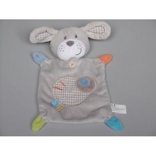 Doudou chien plat Nicotoy gris blanc cercles
