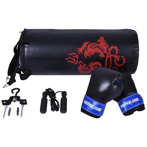 Sac De Boxe 60 X 25 X 25 Cm Parfait Pour Enfants Avec Gants Professionnels Et Corde À Sauter En Pu Noir Helloshop26 20_0020907