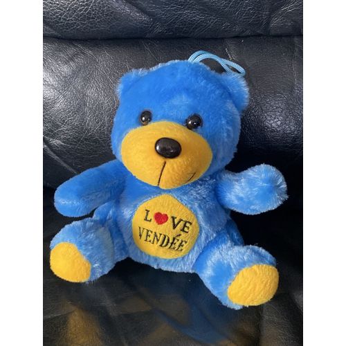 Peluche doudou ours bleu et jaune I love Vendée 17cm