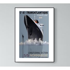 Plaque Murale En Métal étain Publicitaire - Paquebot Normandie, 30x20 Cm