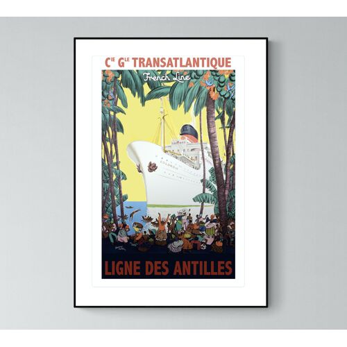 Affiche Bateau Paquebot Antilles Compagnie Generale Transatlantique