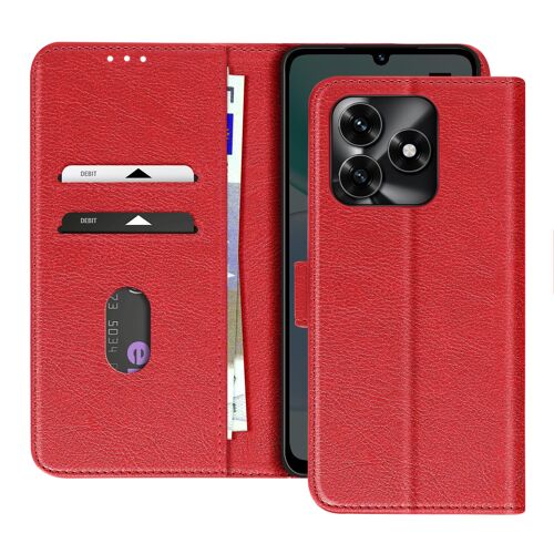 Étui Portefeuille pour Honor X5c Plus 4G Série Chesterfield avec Support Vidéo Rouge