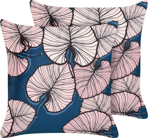 Lot de 2 coussins CHRYSANTHEMUM Velours 45 x 45 cm Motif de plante Bleu foncé
