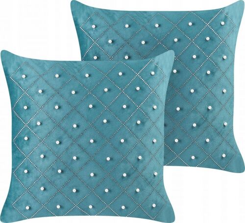 Lot de 2 coussins YARROW Velours 45 x 45 cm Géométrique Bleu paon