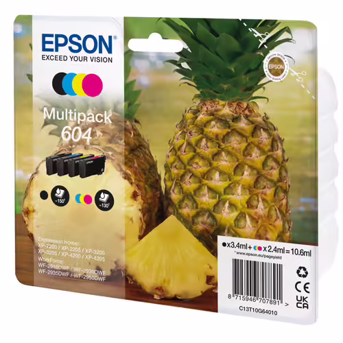 Epson 604 cartouche d'encre 4 pièces Original Rendement standard Noir, Magenta et Jaune