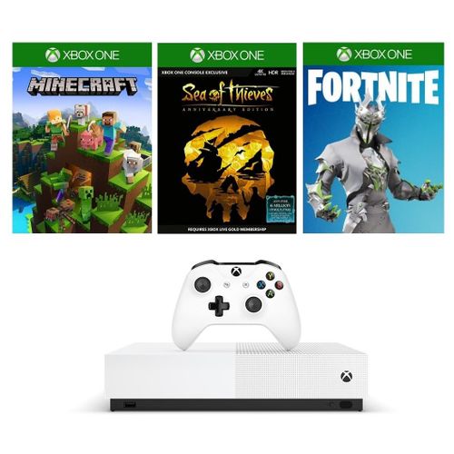 Microsoft Xbox One S + Minecraft + Sea of Thieves + Fortnite Battle Royale 1 To Wifi Blanc