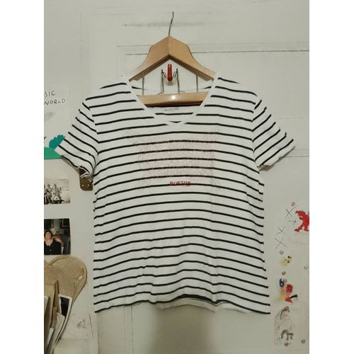 Tee Shirt Rayé Noir Blanc 42 Xl Burton Of London.