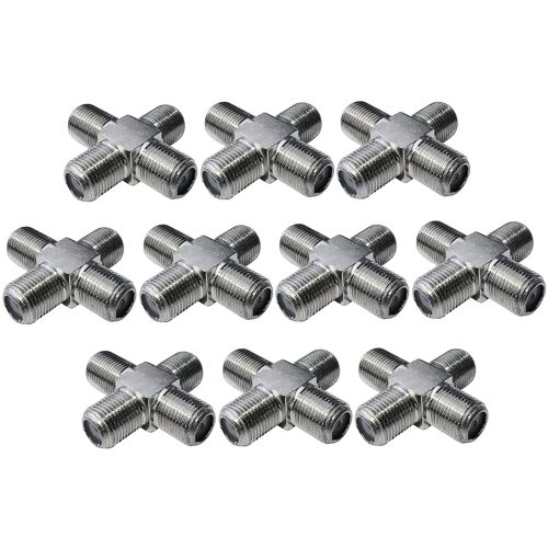 C52705 - Lot de 10 répartiteurs/séparateurs/fiches F d'antenne croisé/en croix femelle pour câble coaxial TV SAT PAL - connecteur/adaptateur 4 sorties/voies