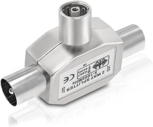 MEVRONISSHOP-Répartiteur Satellite 2 Voies Double Prise Antenne TV Splitter Antenne TV TNT, Couplage en T, 1 TV Femelle à 2 TV Mâle, Connecteur Adaptateur Coaxial