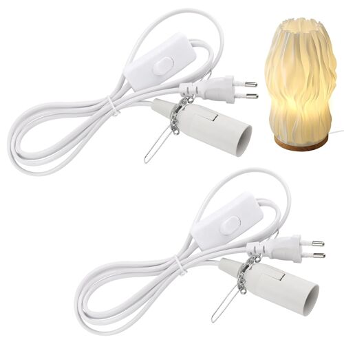 2 Pieces Câbles pour Lampe de Sel avec Interrupteur et E14 Lampe Prise FR (Européenne) - Blanc, 1,8 m Isolation Câble Douille pour Lampe de Sel