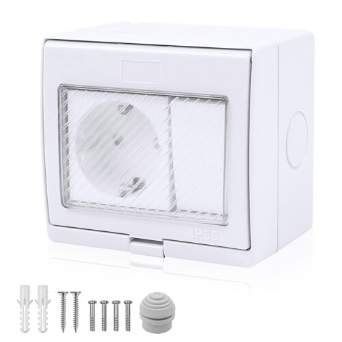 Max Prise extérieure avec interrupteur, prise extérieure étanche IP55 en saillie, boîte de prise pour l'extérieur, 2 trous