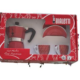 Bialetti Moka Express Rouge 3 Tasses & 2 Tasses Espresso – Set Café Italien Original