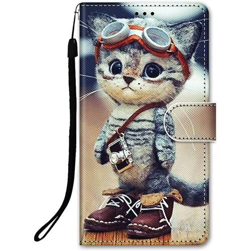LORANKA-Coque pour iPhone 13 / iPhone 14, PU Portefeuille Étui en Cuir Flip Housse avec Motif Fermeture Magnétique Béquille Porte Cartes TPU Antichoc Protection de Rabat Case - Caméra Chat