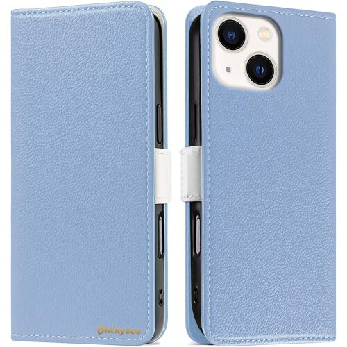 acdsgd-Coque pour iPhone 13 Rabat,Housse iPhone 13 Clapet,Portefeuille Etui avec Fonction Support et Porte-Carte,Litchi Texturé Cuir/Antichoc Flip Cover Case.Bleu Clair