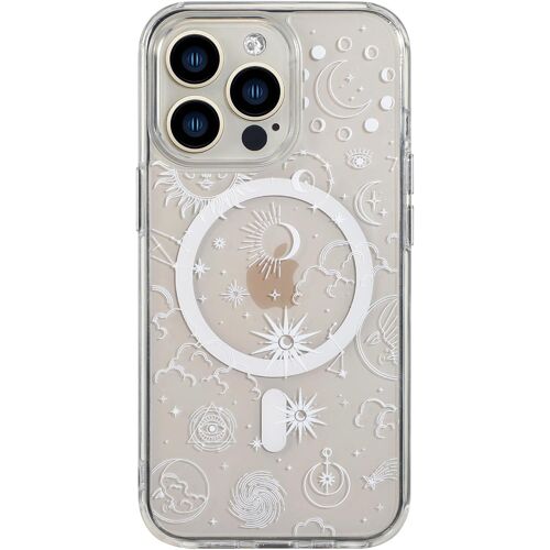 KALANKA-Coque Magnétique pour iPhone 14 Pro, Étui Compatible MagSafe, Housse Transparente de Protection avec Coussins d'air Anti-Choc et Motif Astrologique pour iPhone 14 Pro - Lune Étoiles