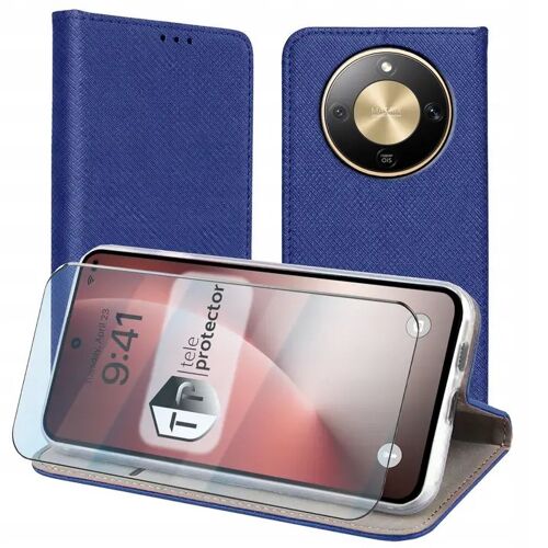 Housse pour Honor Magic 8 Lite 5G / X70 / X9d - etui coque pochette portefeuille + film ecran - BLEU MAGNET