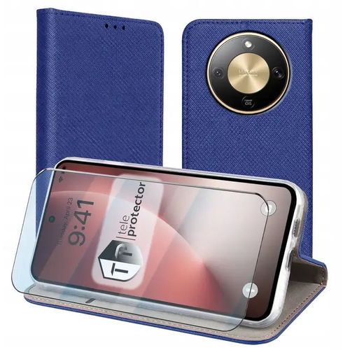 Housse pour Honor Magic 8 Lite 5G / X70 / X9d - etui coque pochette portefeuille + verre trempe - BLEU MAGNET