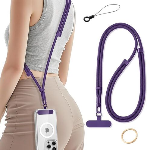 KALANKA-Cordon Telephone Portable Tour de Cou Universelle avec Patch Collier de Longe Porte-clés Sangles réglables en Nylon pour iPhone 17 Pro 16 15 Samsung Sport, Voyage, Outdoor Homme Femme Violet