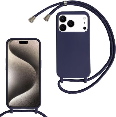 KALANKA-Coque pour iPhone 17 Pro Max avec Cordon, Collier pour Étui en Silicone Liquide avec Portable Sangle réglable Bandouilière Lanyard Colliers, Housse Anti-Choc Case iPhone 17 Pro Max,Bleu
