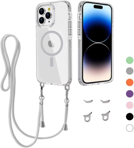 KALANKA-Coque avec Cordon pour iPhone 14 Pro Max, Compatible MagSafe, Anti-Rayures Housse Case Cover, Ultra Fine Magnetique Antichoc TPU Etui Protection pour iPhone 14 Pro Max, Gris