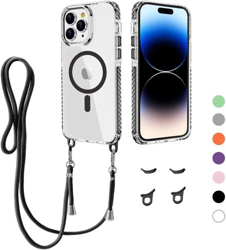 KALANKA-Coque avec Cordon pour iPhone 14 Pro Max, Compatible MagSafe, Anti-Rayures Housse Case Cover, Ultra Fine Magnetique Antichoc TPU Etui Protection pour iPhone 14 Pro Max, Noir