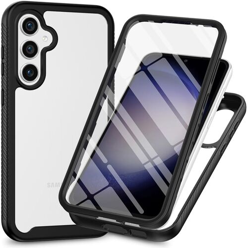 KALANKA-Coque pour Samsung Galaxy S25 FE 5G, 360° Intégrale Protection Transparent Très Mince Antichoc Étui avec L'écran Intégré, Prime Dur PC + Silicone TPU Bumper Housse (Noir)