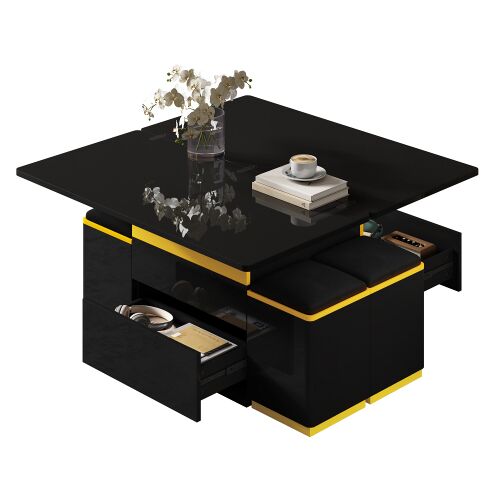 Table basale table d'appoint en laqu¿¿ brillant noir, r¿¿glable en hauteur et pliante, 100 x 50 x 43 cm