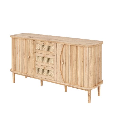 Commode en rotin buffet avec portes coulissantes, ¿¿tag¿¿res r¿¿glables et plateau arrondi