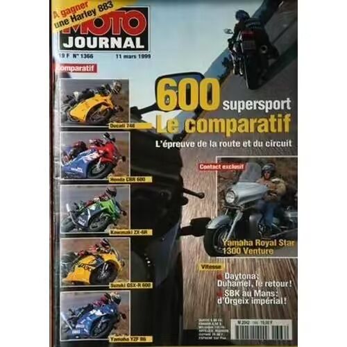 Moto Journal 1366 De 1999 Yamaha Xvz 1300 Royal Star Venture,Kawasaki Zx6r,Ducati 748,Honda Cbr 600f,Suzuki 600 Gsxr,Yamaha R6,Daytona,