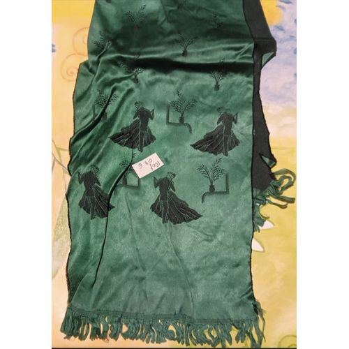 Echarpe - Moirée - Décor Couple Dansant - Verte - 17 X 88 Cm Environ - Réf E 8