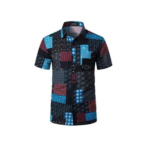 Chemise Hawaïenne - Lucmatton - 98% Coton/2% Lin - Manches Courtes - Motifs Végétaux Multicolores