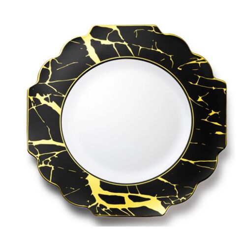 10 Assiettes Réutilisable Marbré 27cm Noir Or