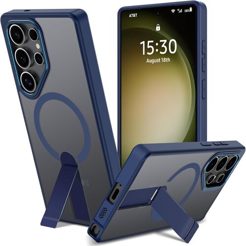 LORANKA-Coque Magnétique pour Samsung Galaxy S22 Ultra/S23 Ultra Coque à Béquille en Métal Compatible avec MagSafe, Etui Translucide Mat Anti-Rayures Housse de Support, Protection Antichoc, 3 Modes d
