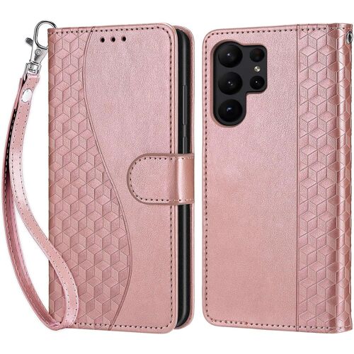 LORANKA-Coque pour Samsung Galaxy S23 Ultra, Housse Etui Portefeuille Cuir Multifonction, Fermeture Magnétique à Clapet Anti-Choc Compatible avec Coque Samsung S23 Ultra Book - Or Rose