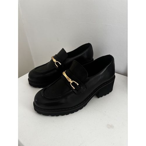 Mocassins À Talons En Cuir Noir Bata