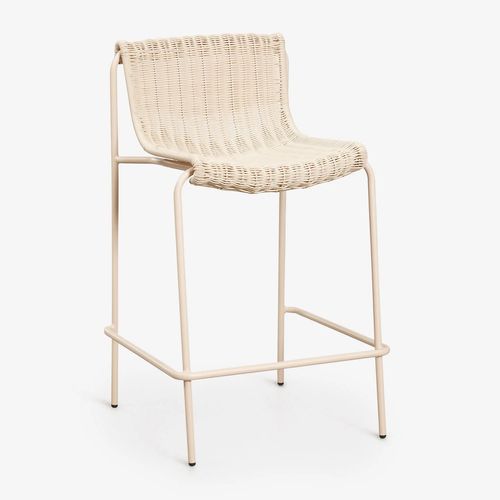 Tabouret De Jardin Haut En Rotin Synthétique Et Acier Revia Tapioca Beige ¿65 Cm