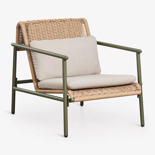 Fauteuil De Jardin Avec Accoudoirs En Aluminium Et Rotin Synthétique Duroli Vert Olive Intense