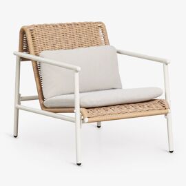 Fauteuil De Jardin Avec Accoudoirs En Aluminium Et Rotin Synthétique Duroli Blanc Gardenia