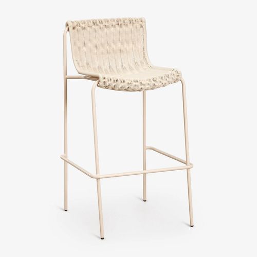 Tabouret De Jardin Haut En Rotin Synthétique Et Acier Revia Tapioca Beige ¿75 Cm