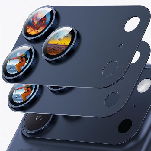 KALANKA-2 pièces Protection Caméra pour iPhone 17 Pro Max, Verre Trempé 9H Ultra-Fin et Alliage d'Aluminium Aviation - Anti-Rayures Supérieur, et Compatible avec 99% des Coques, Bleu Intense