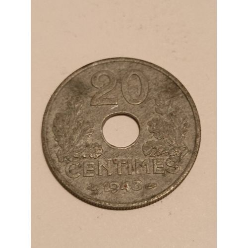 Pièce Etat Français De 20 Centimes Trouée De 1943.