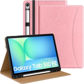 Coque pour Samsug Galaxy Tab S10 Lite/S10 FE/S9 FE 5G 10,9 Pouces 2025/2023, S9 11 Pouces 2023 avec Porte-Stylet, PU Multi-Angles Coque pour Tab S10 Lite avec Dragonne, Poche, Rose Cannelle