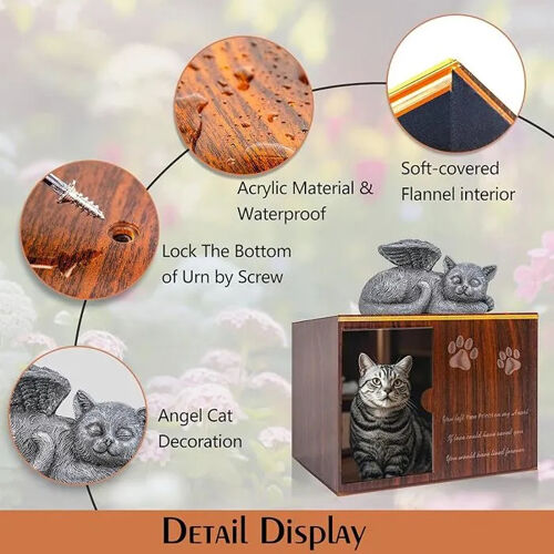 Funraire Pour Chien Et Chat En Acrylique Avec Cadre Photo Et Sac Cendres, Bote Souvenirs Avec Doublure En Fl Boite A Urne Funeraire