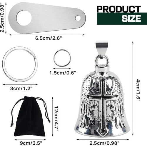 Guardian Bell Clochette Moto, Porte-Bonheur + Étrier Montage + 2 Porte-Clés + Sac, Couleur Noir Klaxon