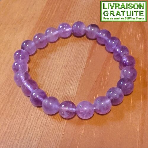 Bracelet Améthyste Perles 8 Mm D'Afrique Du Sud (Réf 2)