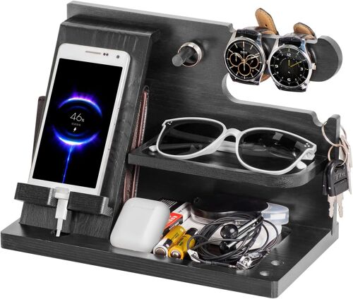 Cadeau Homme Organiseur de Bureau en Bois Support de Telephone Bureau Fete des Peres Cadeau pour Papa Station d'accueil en Bois Organiseur de Table Cadeau Anniversaire Homme Idee Cadeau Noël Homme