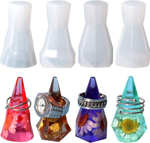 Lot De 4 Moules En Résine Pour Bague - Support De Bague - Moule En Silicone Pour Résine Époxy - Moules Coniques - Support De Cône D'anneau, Pyramide, Pour Support De Bague Diy, Présentoir À Bijoux