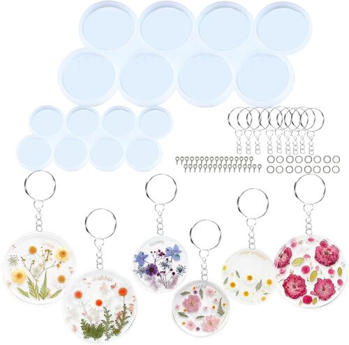 2pièces Moule Resine Epoxy En Silicone Moule En Silicone Rond Pendentif Porte-Clés
