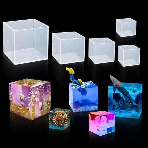 5pcs Moule En Résine Époxy Cristal Cube Moules En Silicone Géométrie Carré Moule En Polyèdre Pour Bougies Bijoux Décoration De La Maison (5-6cm)